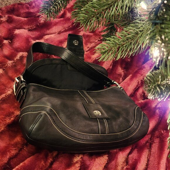 Vtg Coach F10910 MEDIUM Soho Hobo Y2K Black Leather Shoulder Bag Silver Buckle - Picture 5 of 15